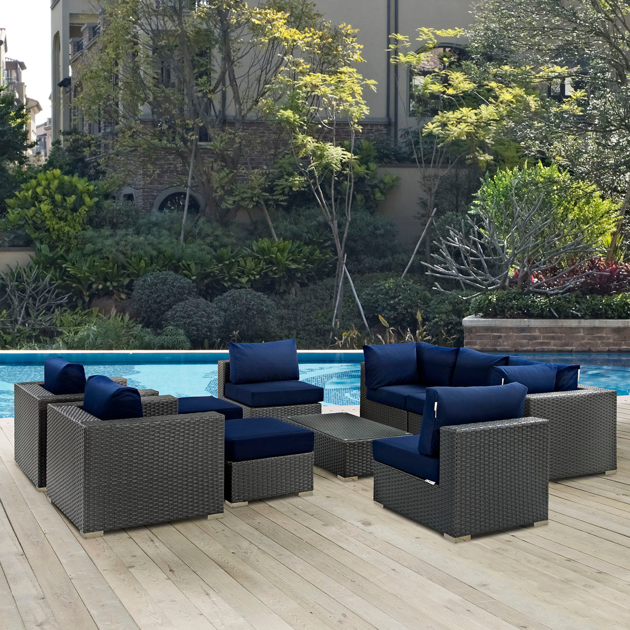 Soul Journey 10-Piece Alfresco Sunbrella® Sectional Set, Canvas Navy