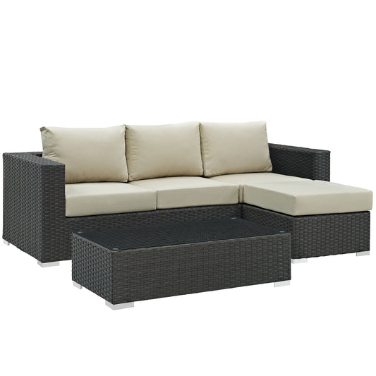 Soul Journey 3-Piece Alfresco Sunbrella® Sectional Set, Canvas Antique Beige