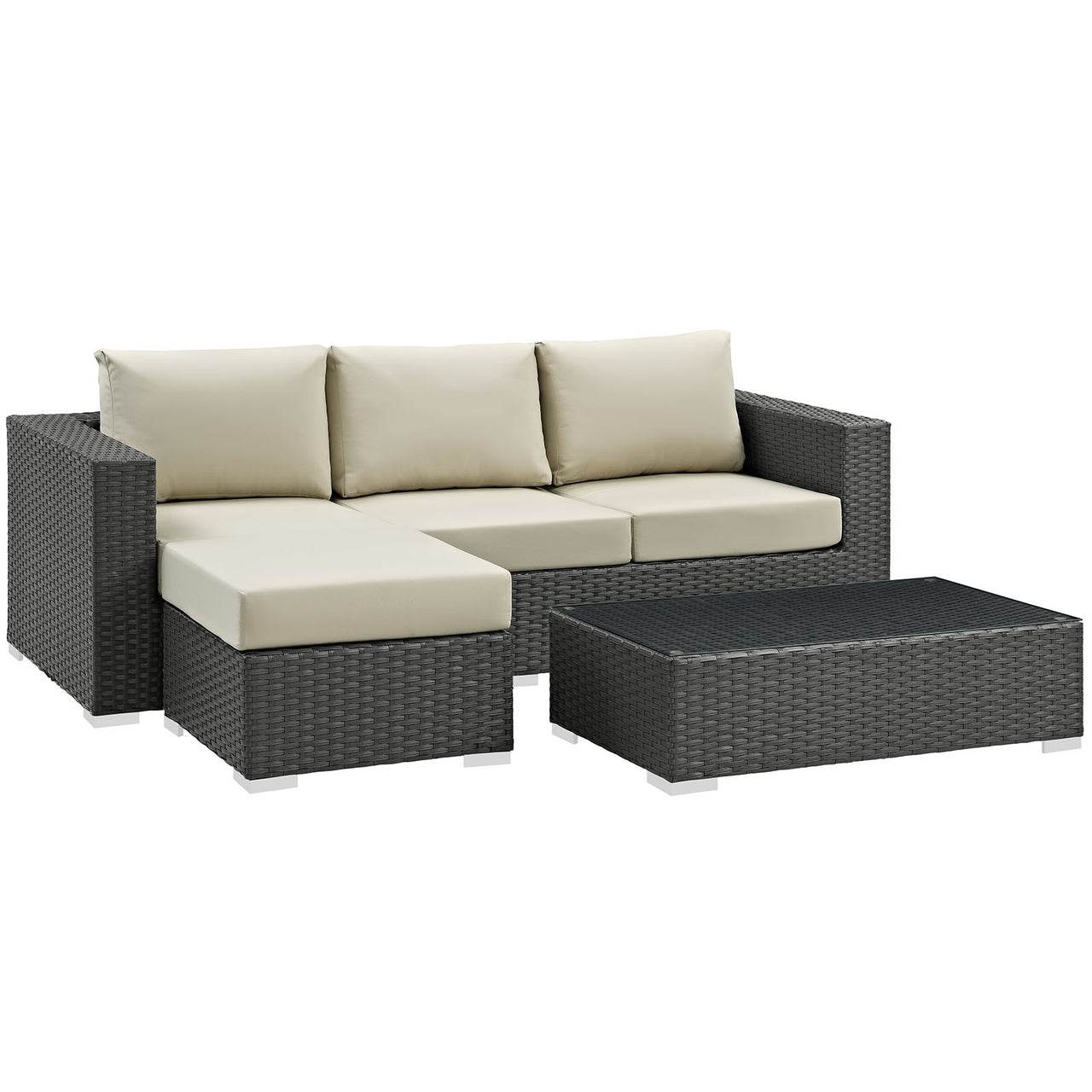Sojourn 3 Piece Outdoor Patio Sunbrella® Sectional Set, Canvas Antique Beige