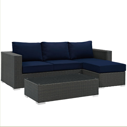 Soul Journey 3-Piece Alfresco Sunbrella® Sectional Set, Canvas Navy