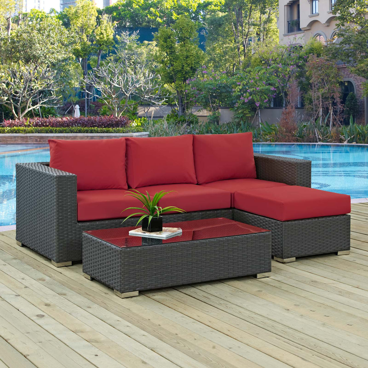 Soul Journey 3-Piece Alfresco Sunbrella® Sectional Set, Canvas Red