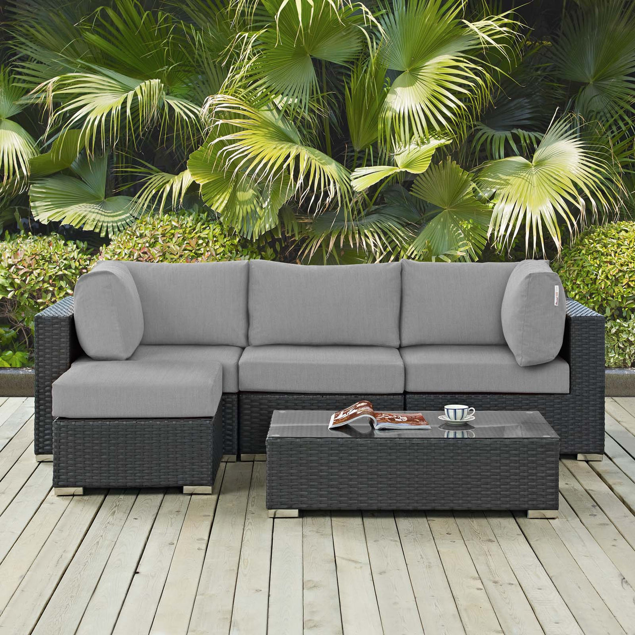 Soul Journey 5-Piece Alfresco Sunbrella® Sectional Set, Canvas Gray