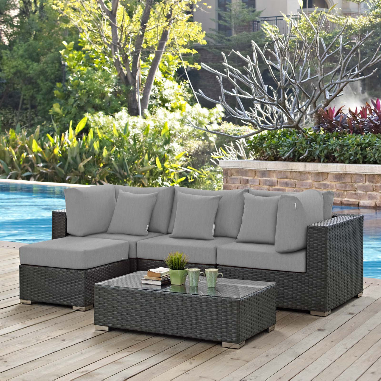 Soul Journey 5-Piece Alfresco Sunbrella® Sectional Set, Canvas Gray