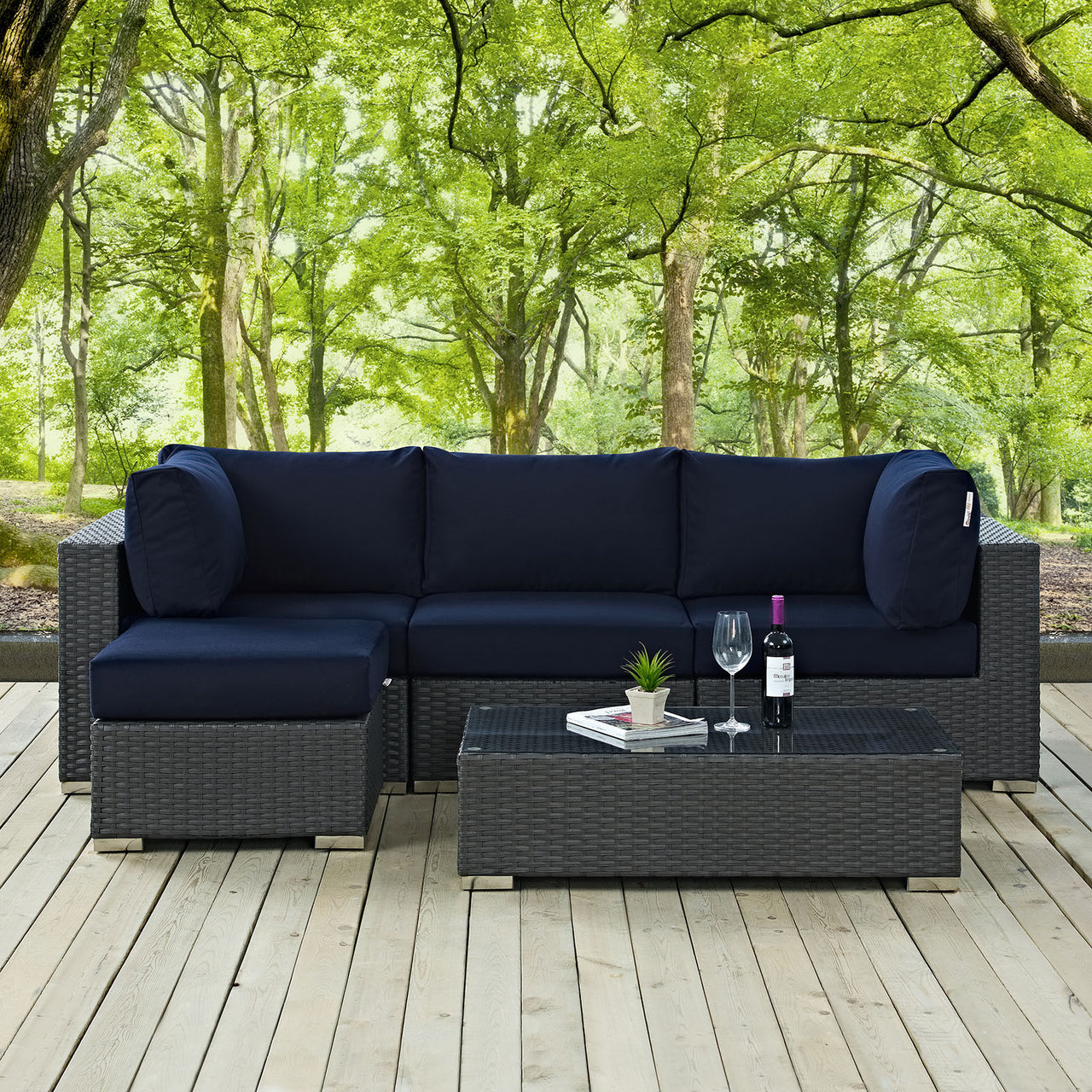 Soul Journey 5-Piece Alfresco Sunbrella® Sectional Set, Canvas Navy