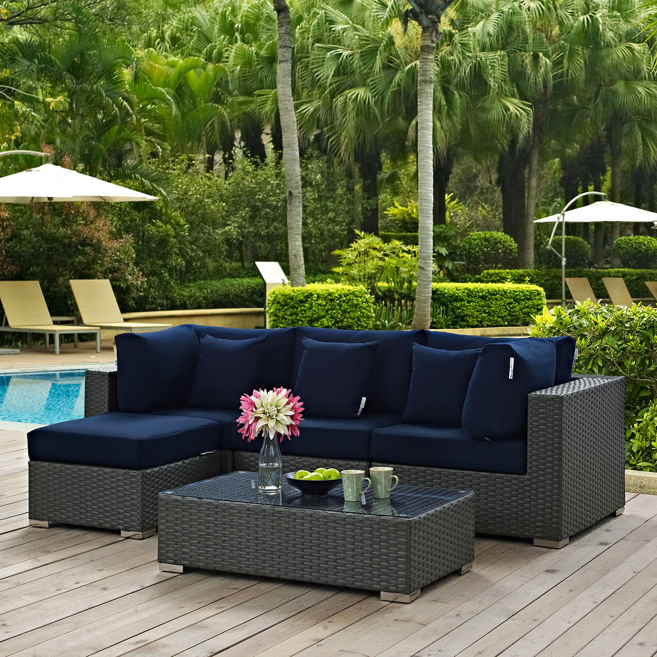 Soul Journey 5-Piece Alfresco Sunbrella® Sectional Set, Canvas Navy
