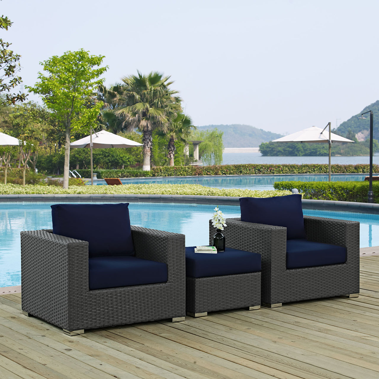 Soul Journey 3-Piece Alfresco Sunbrella® Sectional Set, Canvas Navy