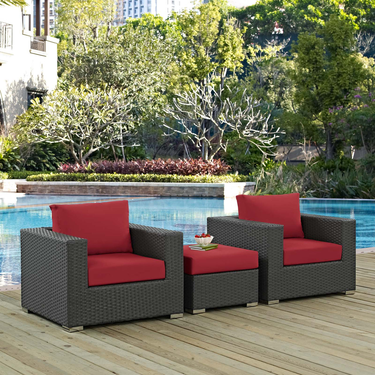 Soul Journey 3-Piece Alfresco Sunbrella® Sectional Set, Canvas Red