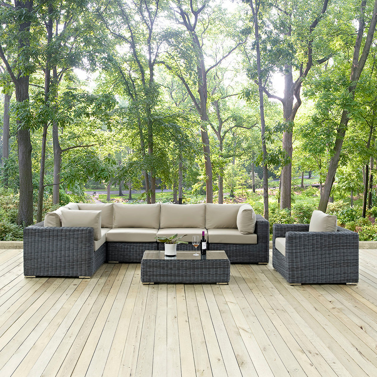 Invocation 7-Piece Alfresco Sunbrella® Sectional Set, Canvas Antique Beige