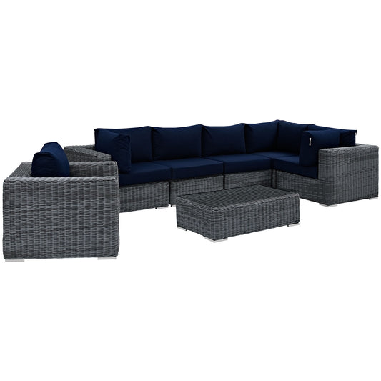 Invocation 7-Piece Alfresco Sunbrella® Sectional Set, Canvas Navy
