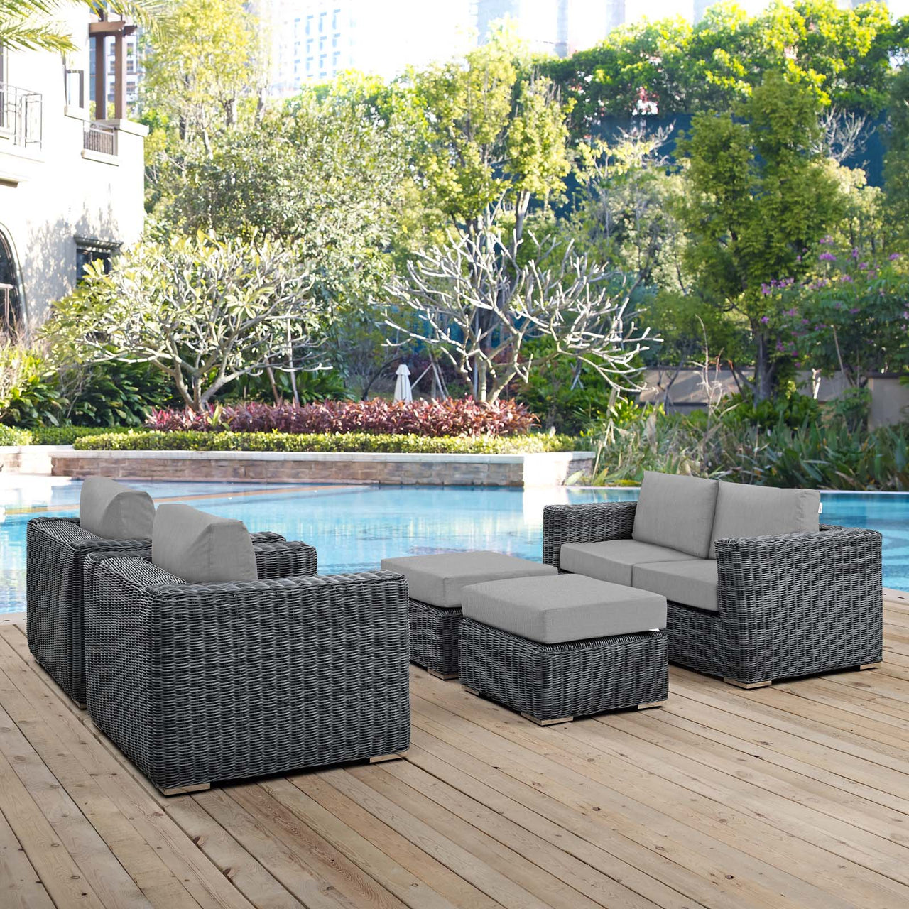 Invocation 5-Piece Alfresco Sunbrella® Sectional Set, Canvas Gray