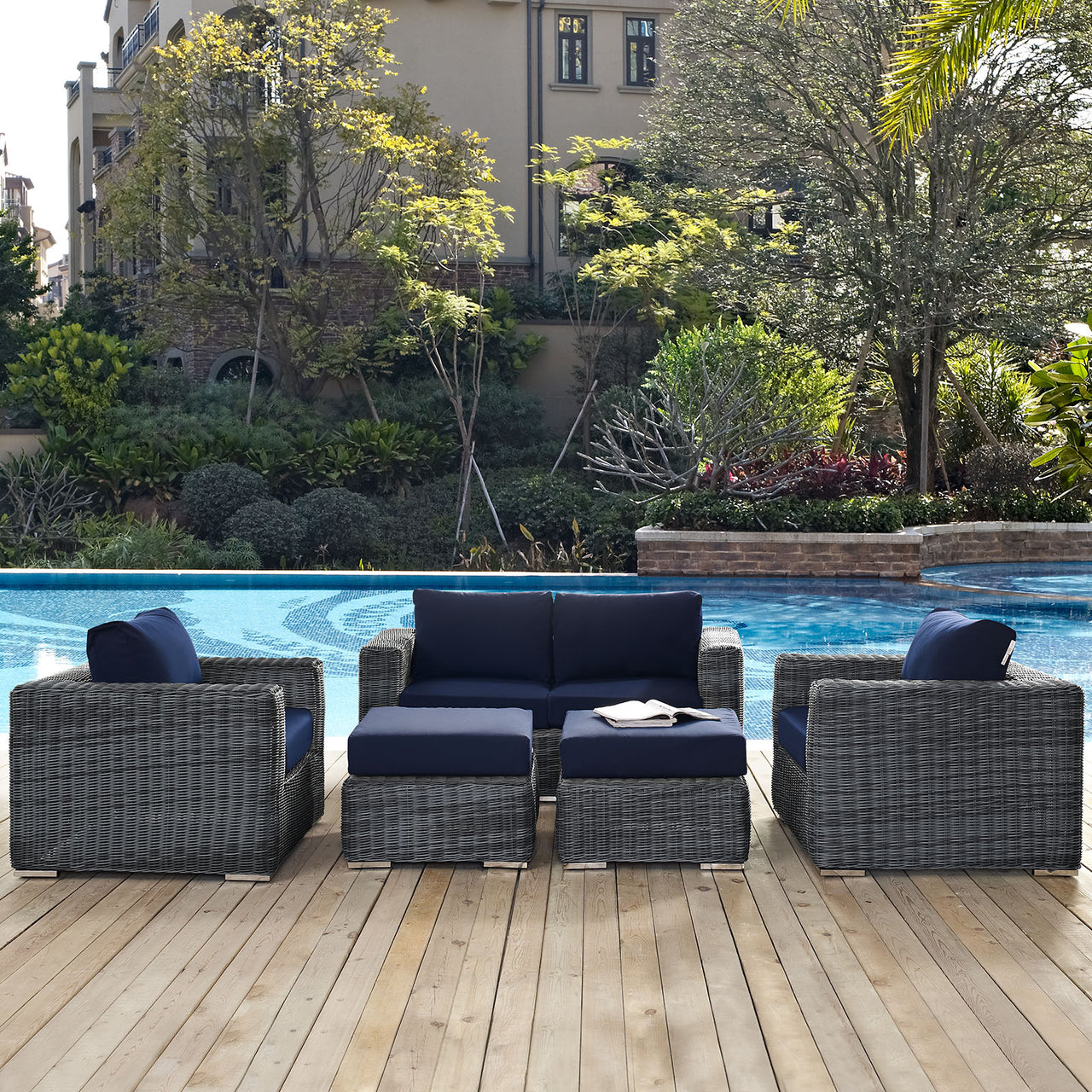 Invocation 5-Piece Alfresco Sunbrella® Sectional Set, Canvas Navy