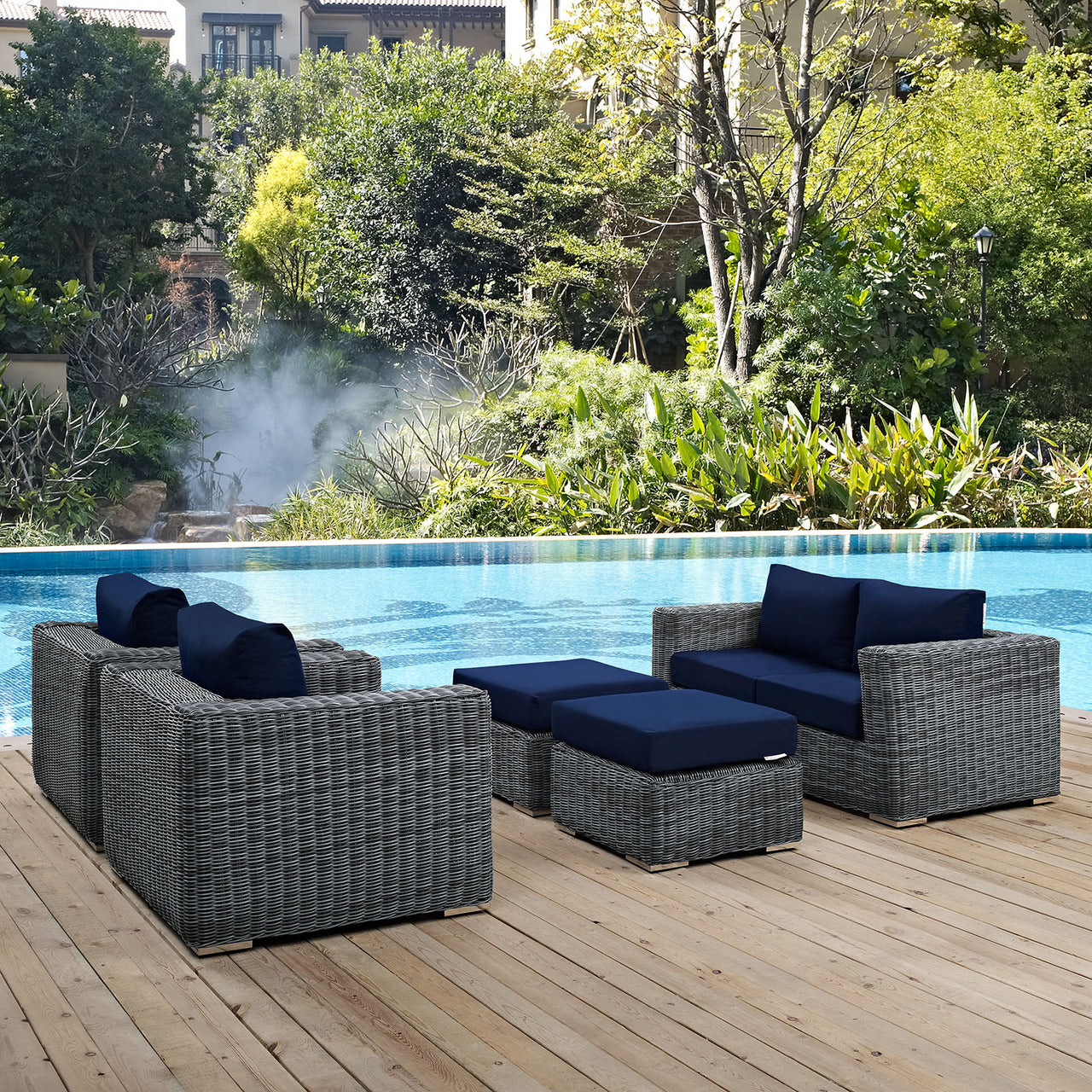 Invocation 5-Piece Alfresco Sunbrella® Sectional Set, Canvas Navy