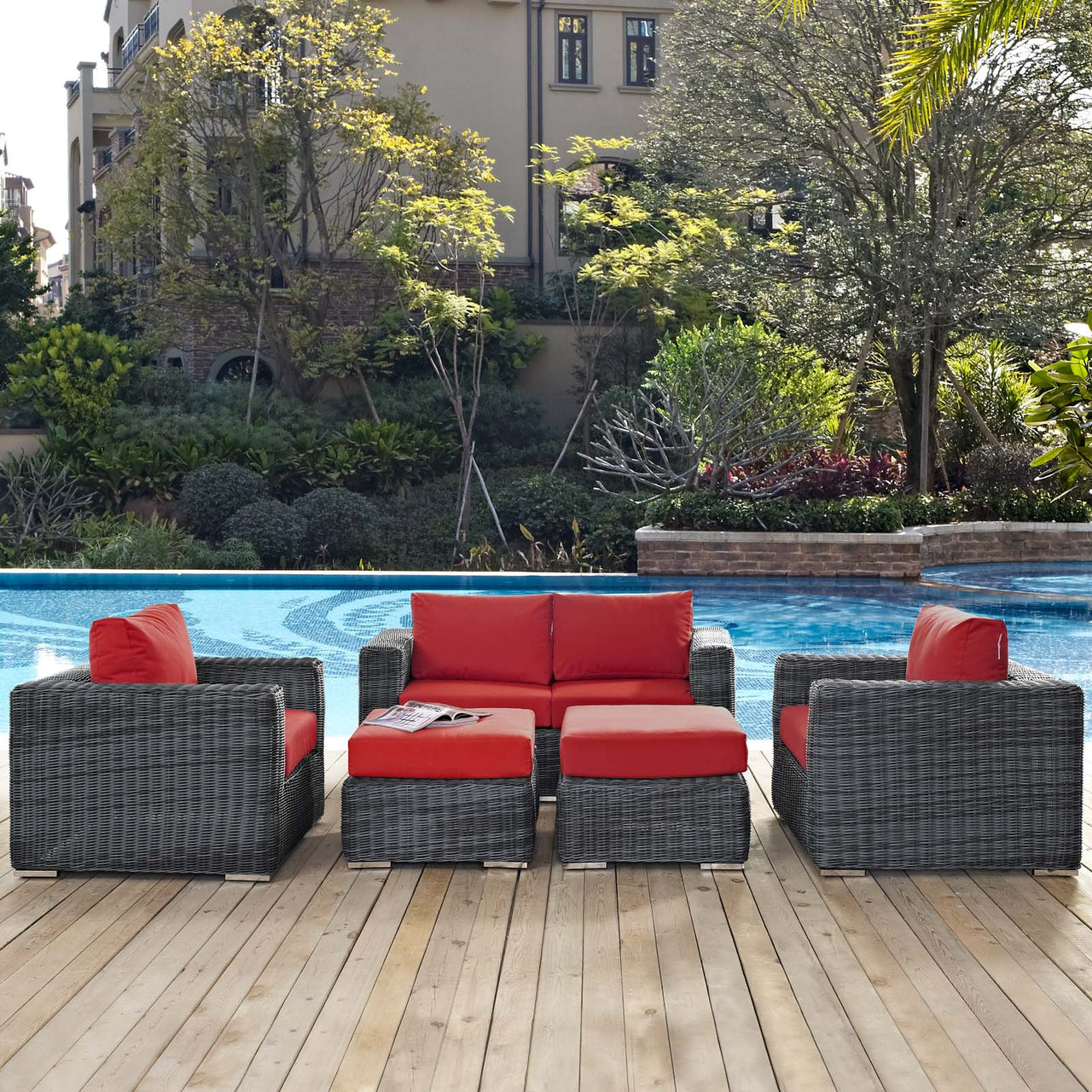 Invocation 5-Piece Alfresco Sunbrella® Sectional Set, Canvas Red