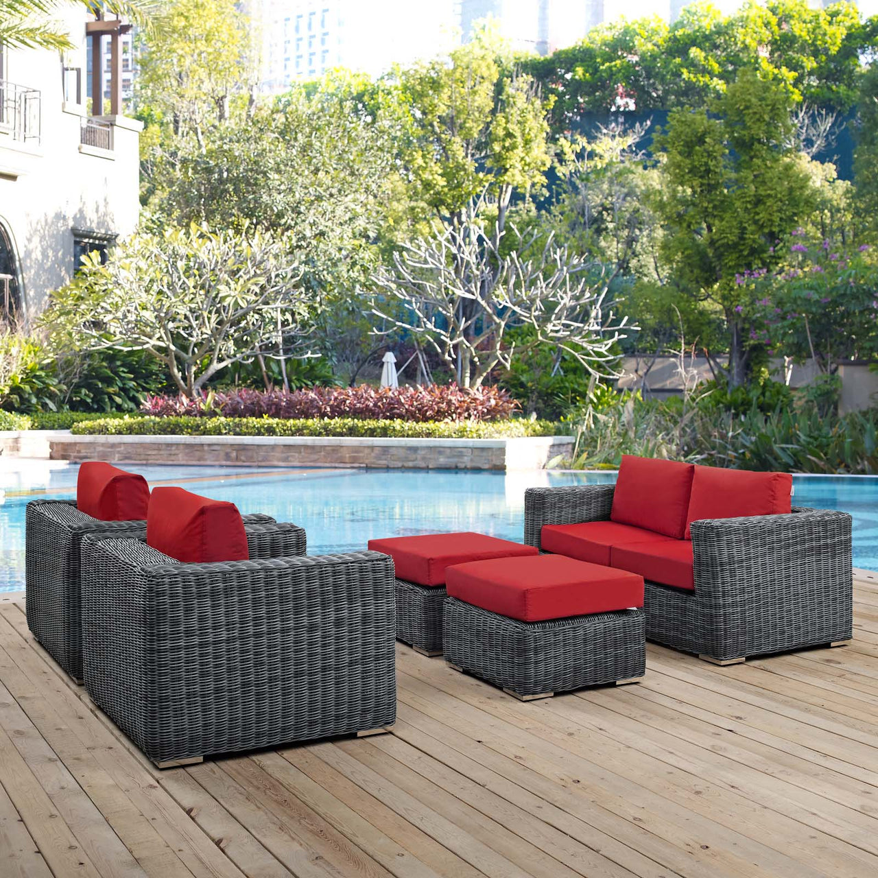 Invocation 5-Piece Alfresco Sunbrella® Sectional Set, Canvas Red