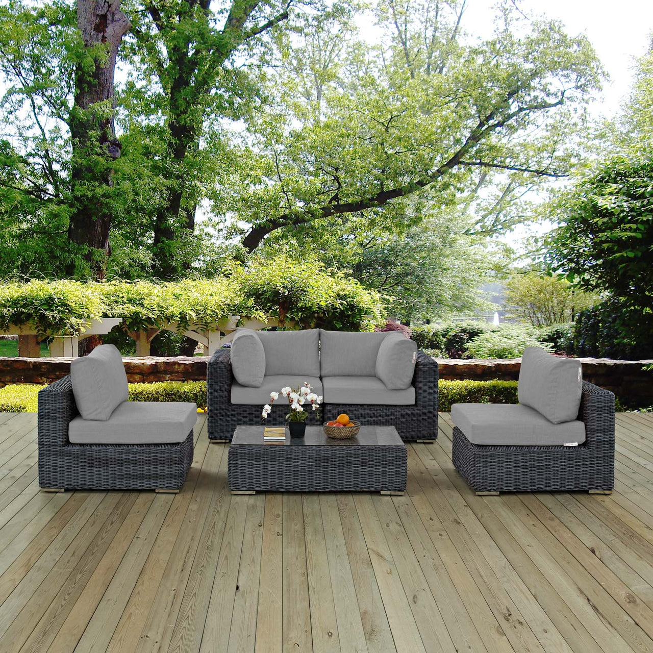 Invocation 5-Piece Alfresco Sunbrella® Sectional Set, Canvas Gray