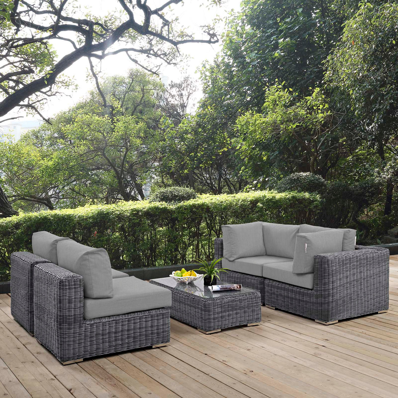 Invocation 5-Piece Alfresco Sunbrella® Sectional Set, Canvas Gray