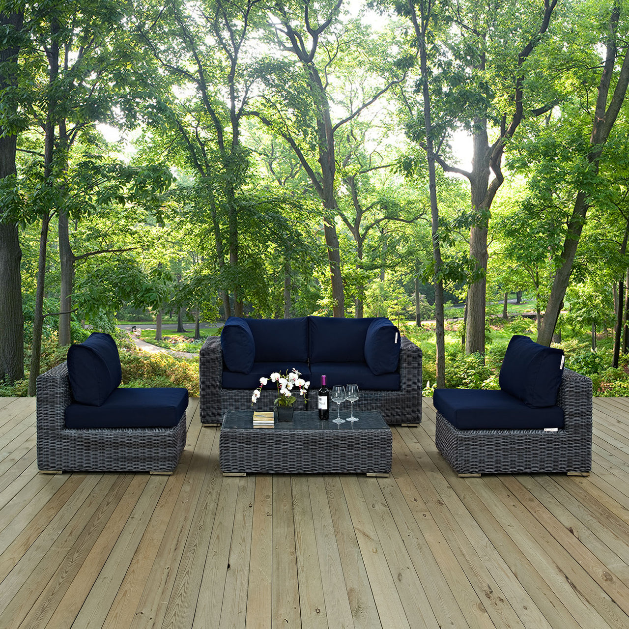 Invocation 5-Piece Alfresco Sunbrella® Sectional Set, Canvas Navy