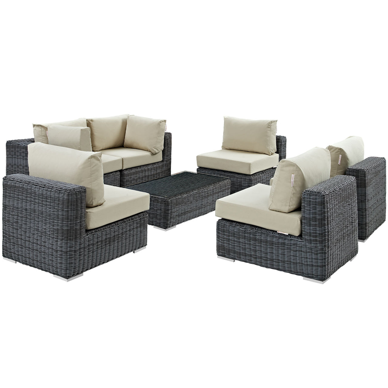 Summon 7 Piece Outdoor Patio Sunbrella® Sectional Set, Canvas Antique Beige