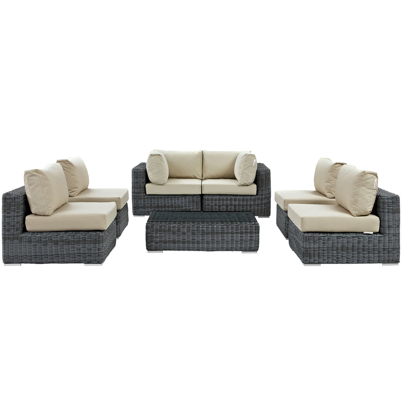 Summon 7 Piece Outdoor Patio Sunbrella® Sectional Set, Canvas Antique Beige