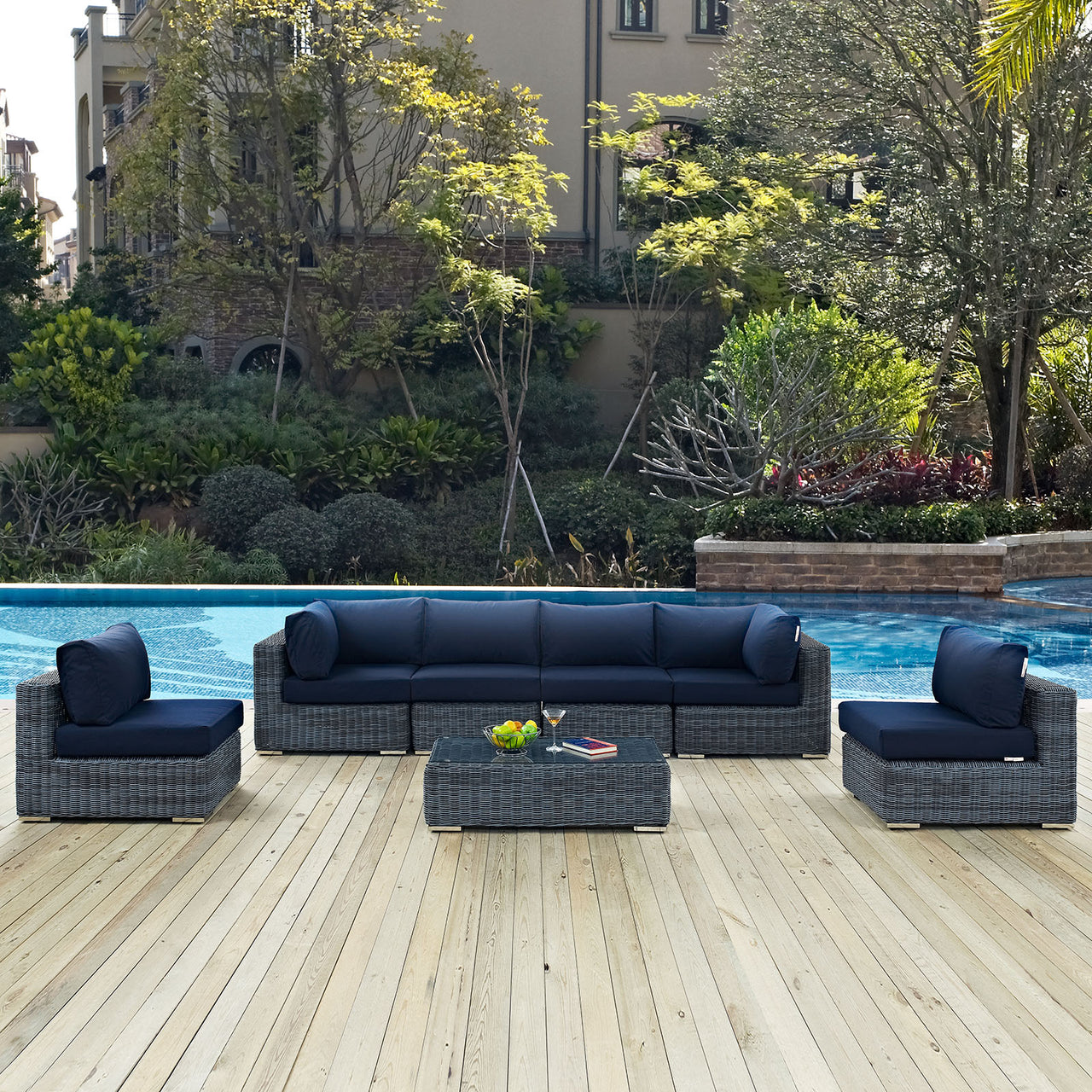 Invocation 7-Piece Alfresco Sunbrella® Sectional Set, Canvas Navy