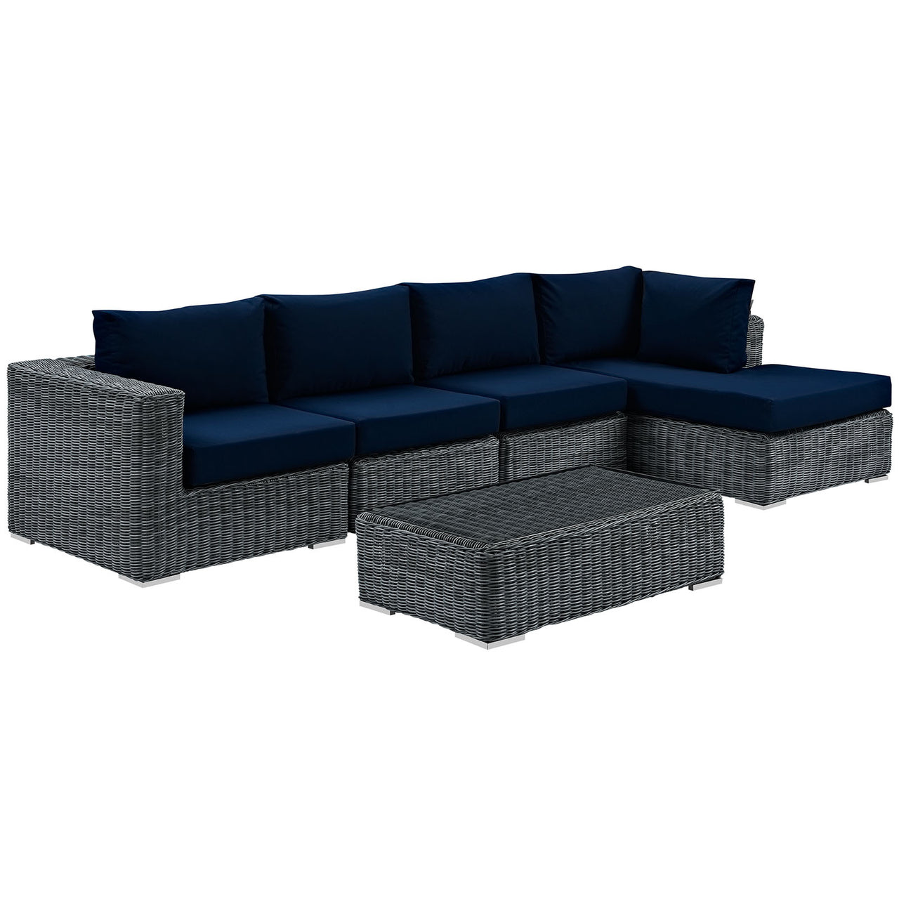 Summon 5 Piece Outdoor Patio Sunbrella® Sectional Set, Canvas Navy