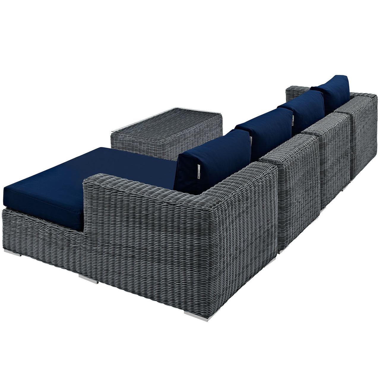 Summon 5 Piece Outdoor Patio Sunbrella® Sectional Set, Canvas Navy