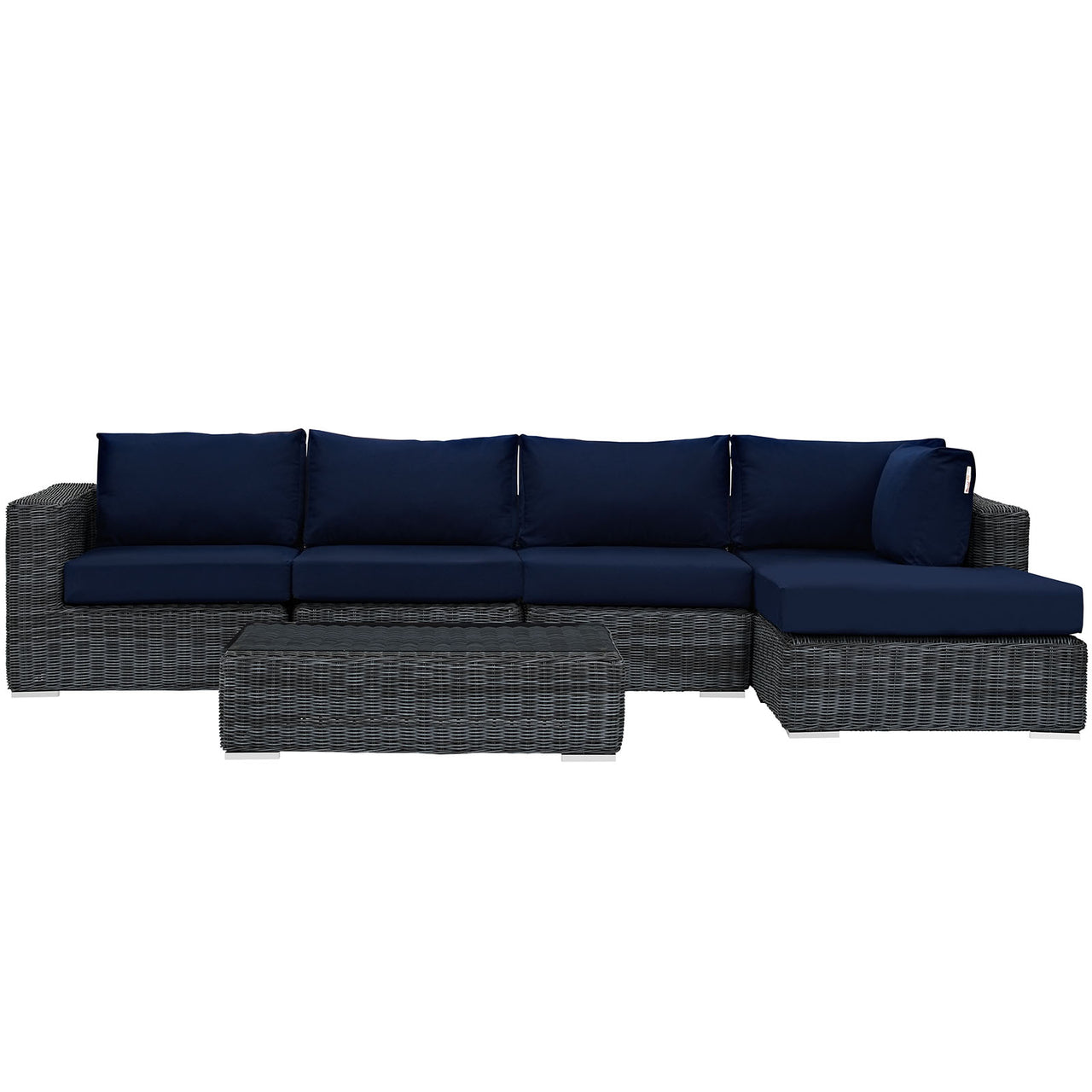 Summon 5 Piece Outdoor Patio Sunbrella® Sectional Set, Canvas Navy