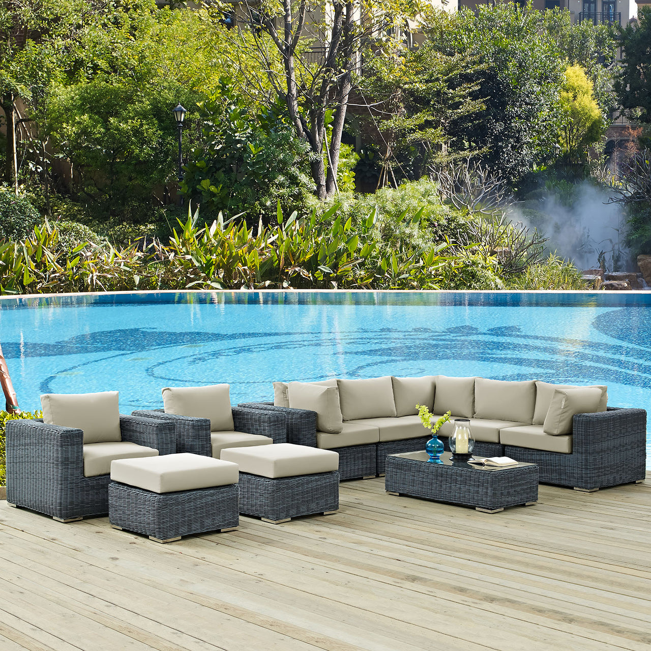 Summon 10 Piece Outdoor Patio Sunbrella® Sectional Set, Canvas Antique Beige