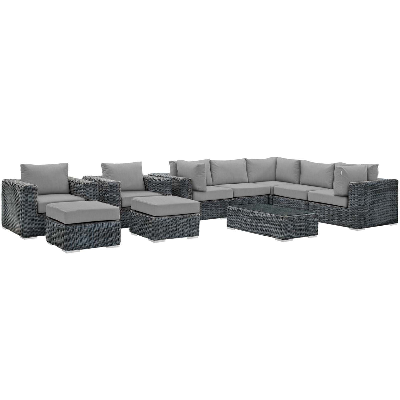 Invocation 10-Piece Alfresco Sunbrella® Sectional Set, Canvas Gray