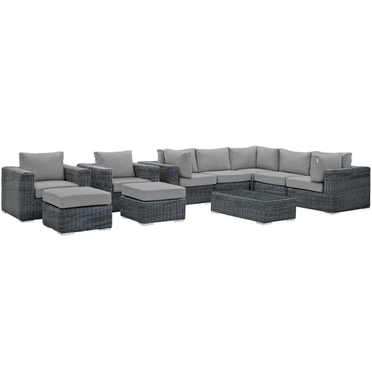 Summon 10 Piece Outdoor Patio Sunbrella® Sectional Set, Canvas Gray