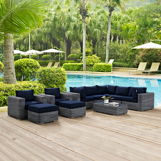 Summon 10 Piece Outdoor Patio Sunbrella® Sectional Set, Canvas Navy