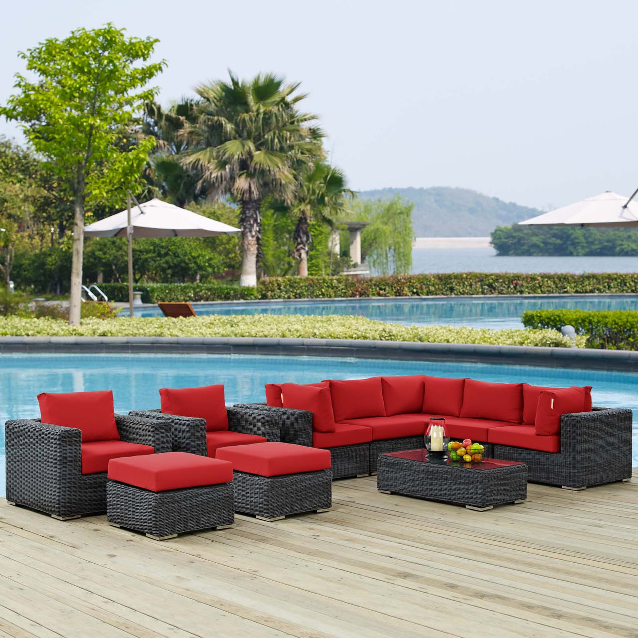 Invocation 10-Piece Alfresco Sunbrella® Sectional Set, Canvas Red