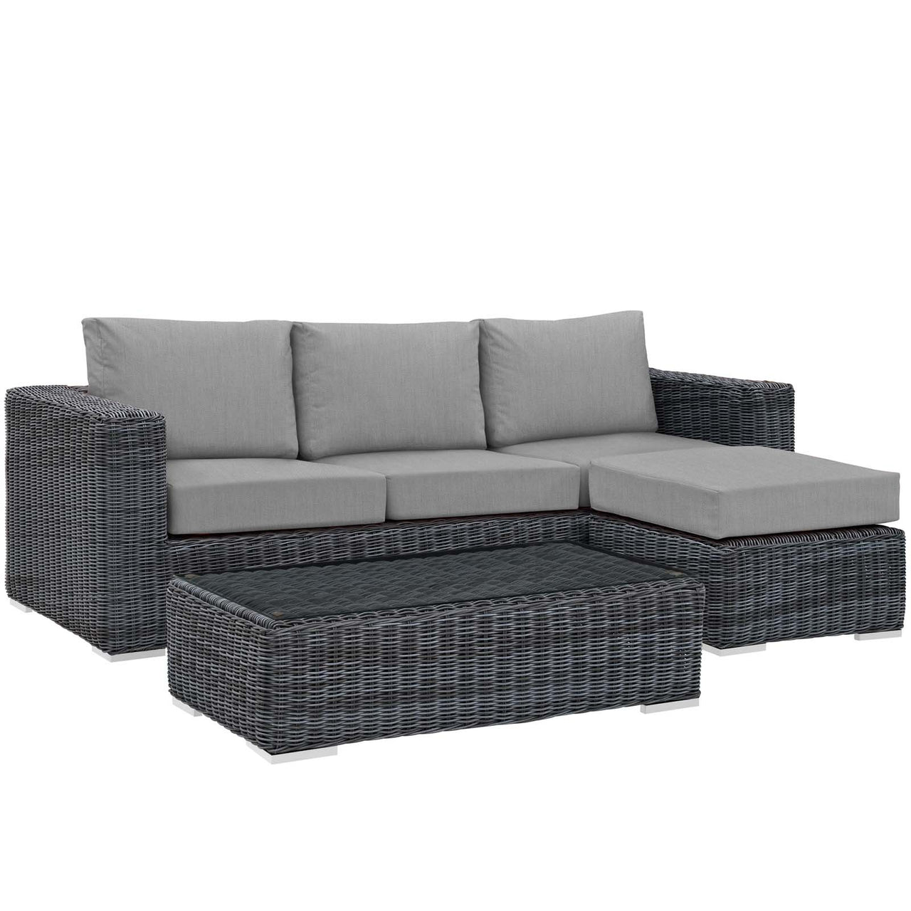 Summon 3 Piece Outdoor Patio Sunbrella® Sectional Set, Canvas Gray