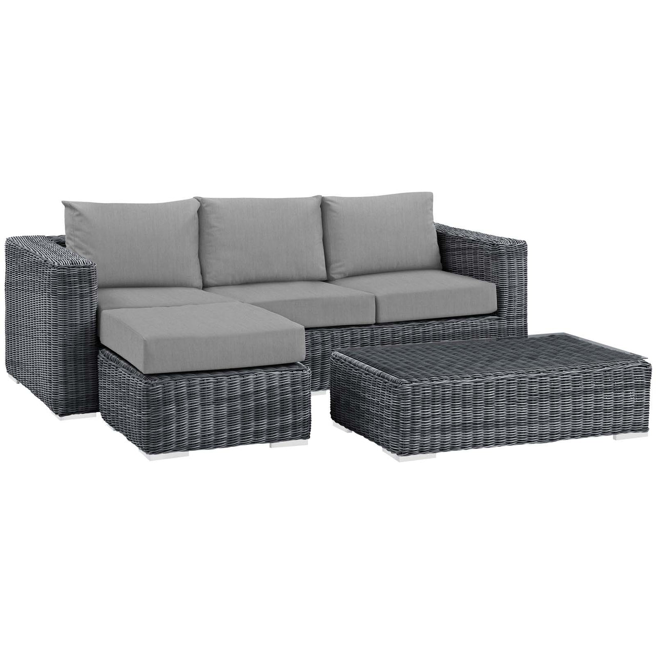 Summon 3 Piece Outdoor Patio Sunbrella® Sectional Set, Canvas Gray