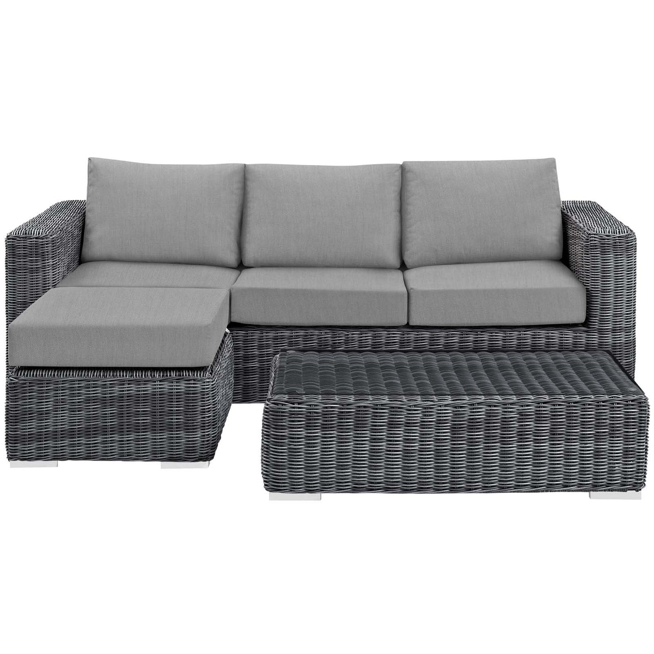 Summon 3 Piece Outdoor Patio Sunbrella® Sectional Set, Canvas Gray