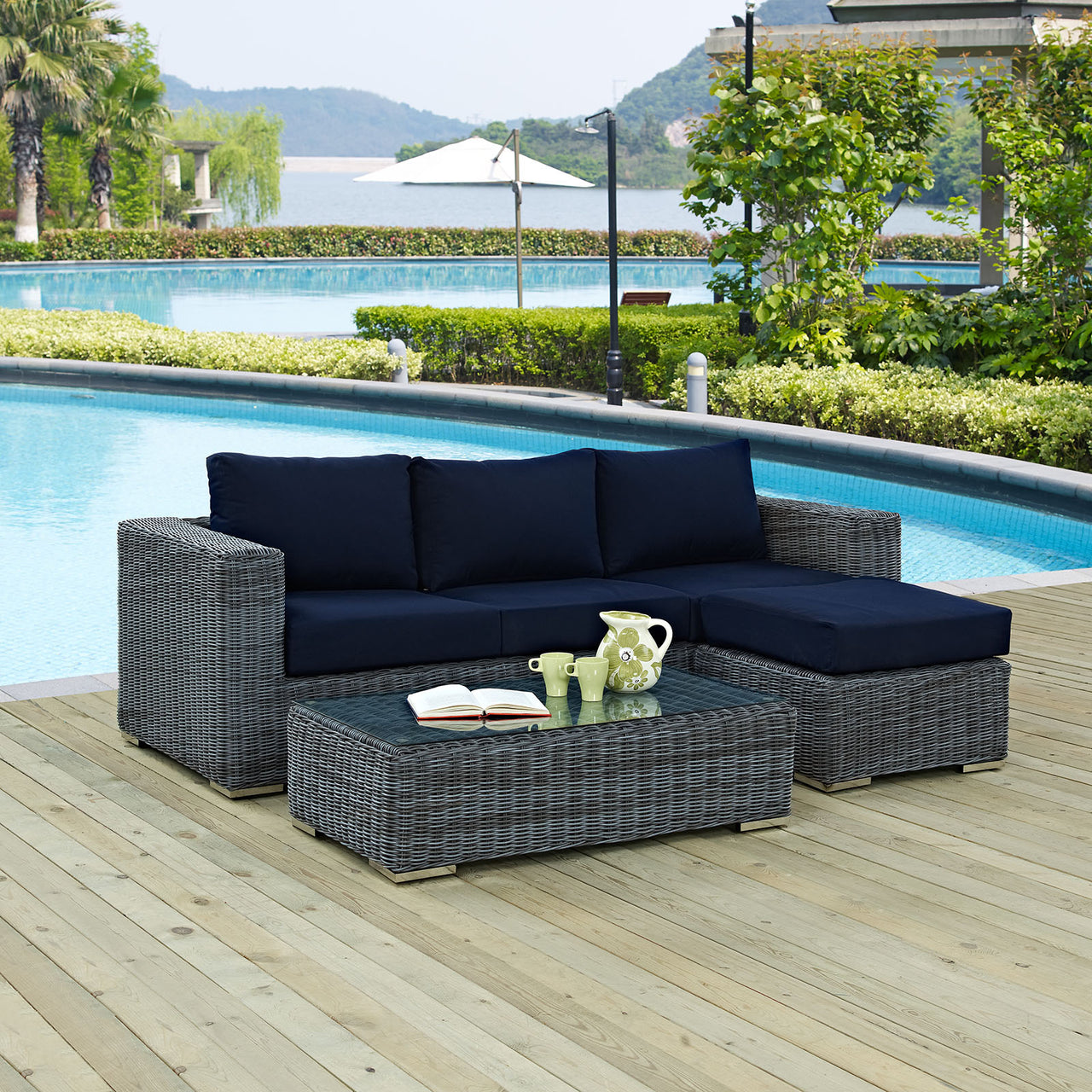 Invocation 3-Piece Alfresco Sunbrella® Sectional Set, Canvas Navy