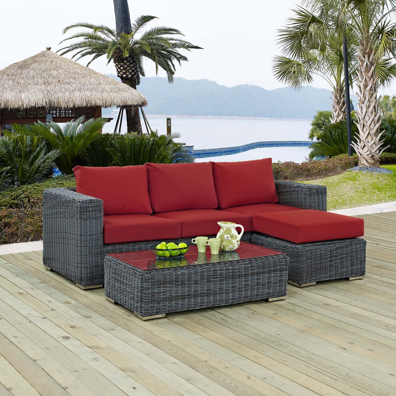 Invocation 3-Piece Alfresco Sunbrella® Sectional Set, Canvas Red