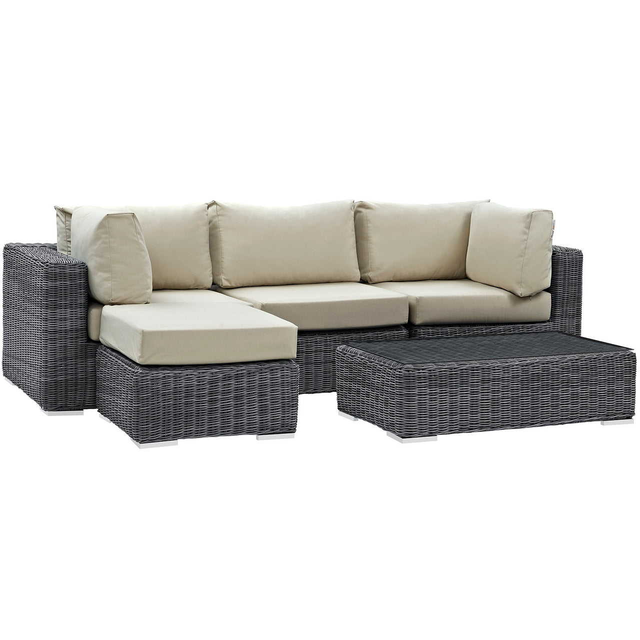 Summon 5 Piece Outdoor Patio Sunbrella® Sectional Set, Canvas Antique Beige