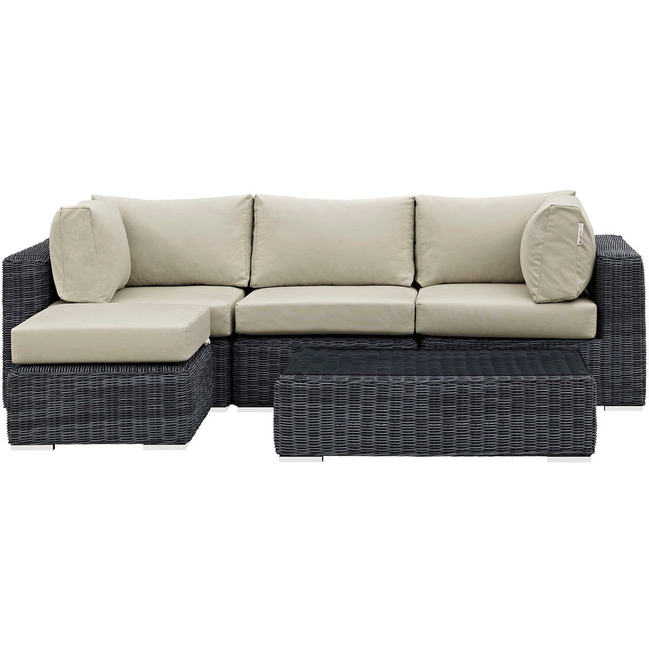 Summon 5 Piece Outdoor Patio Sunbrella® Sectional Set, Canvas Antique Beige