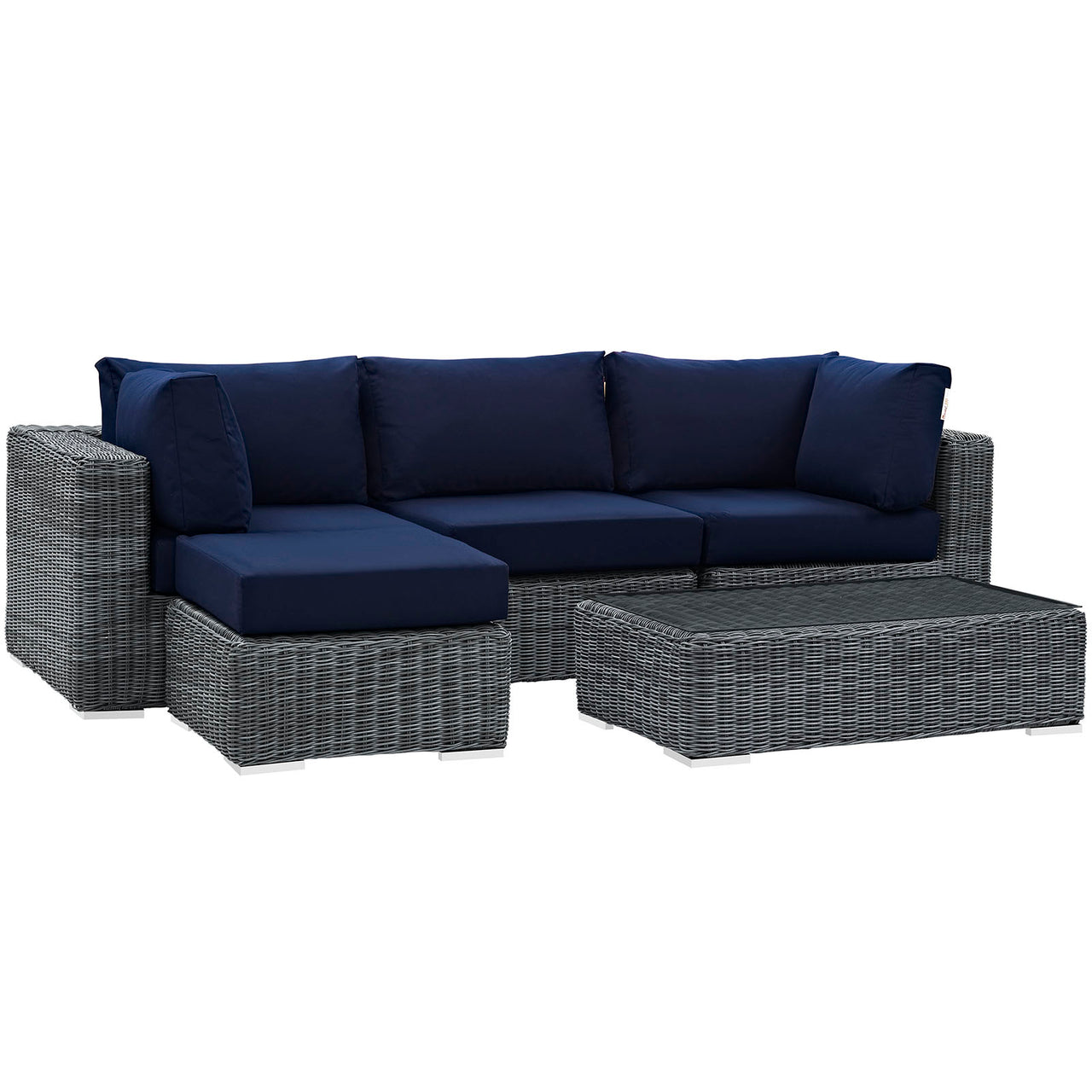 Summon 5 Piece Outdoor Patio Sunbrella® Sectional Set, Canvas Navy