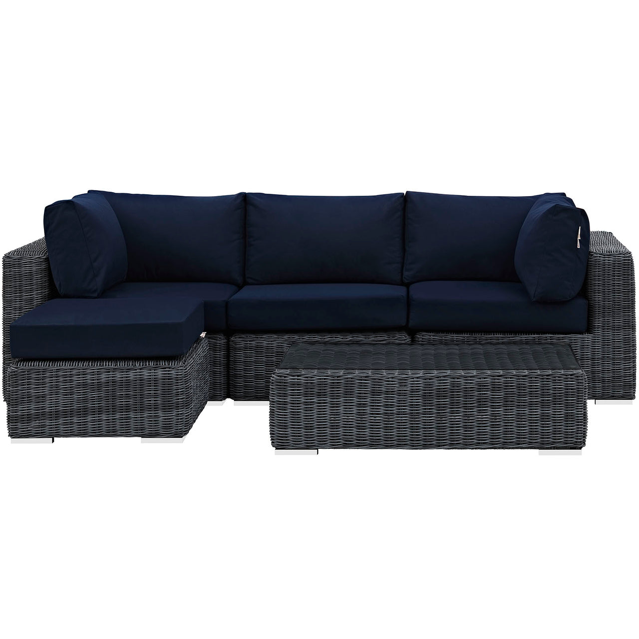Summon 5 Piece Outdoor Patio Sunbrella® Sectional Set, Canvas Navy