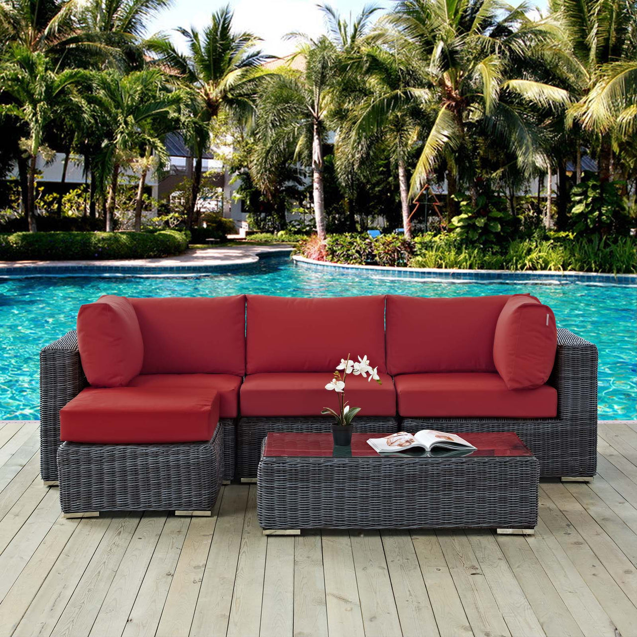 Invocation 5-Piece Alfresco Sunbrella® Sectional Set, Canvas Red