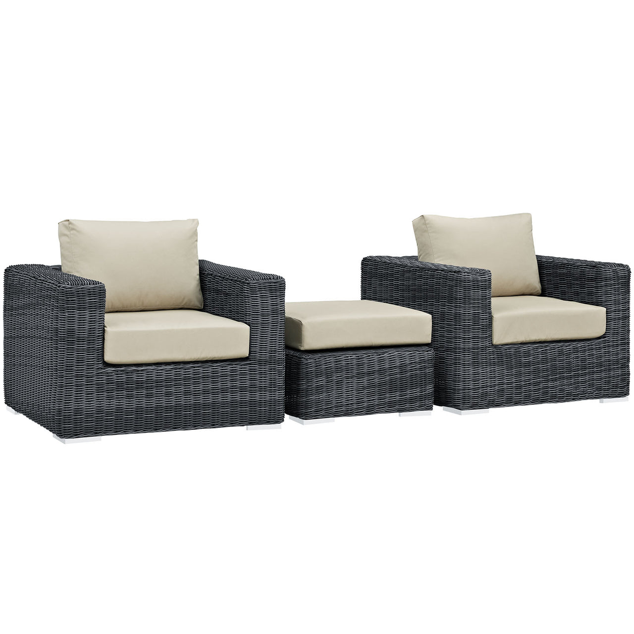 Summon 3 Piece Outdoor Patio Sunbrella® Sectional Set, Canvas Antique Beige