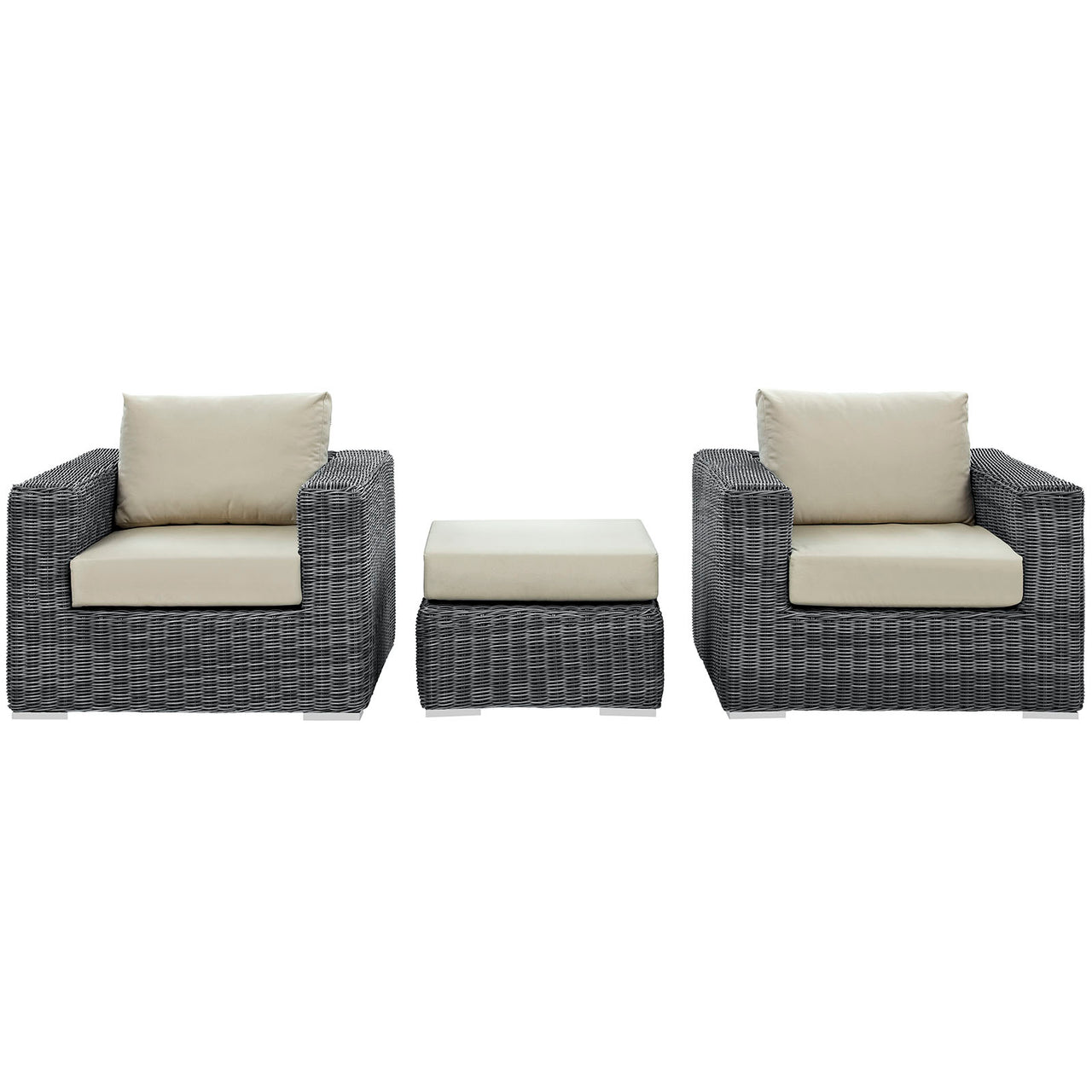 Summon 3 Piece Outdoor Patio Sunbrella® Sectional Set, Canvas Antique Beige