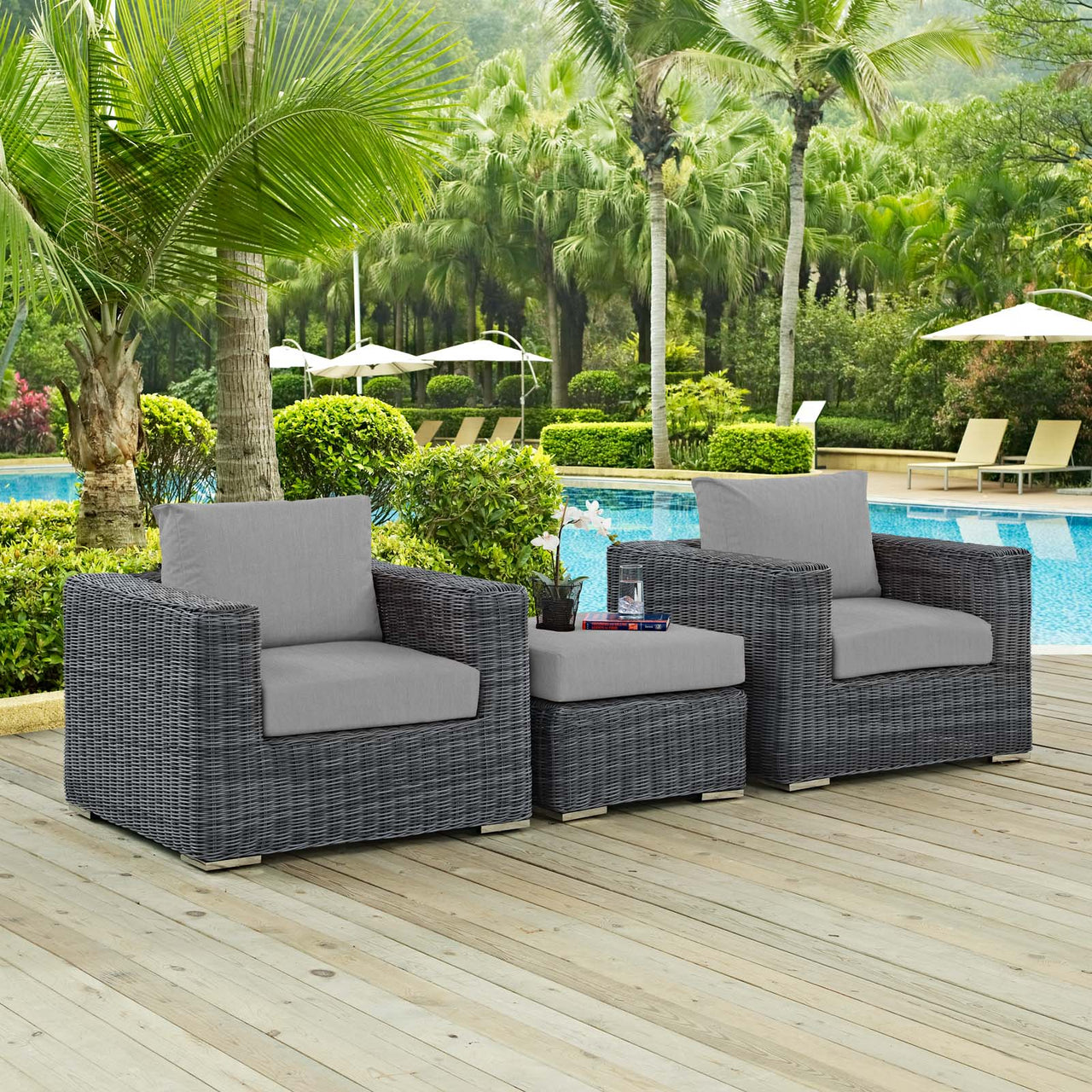 Invocation 3-Piece Alfresco Sunbrella® Sectional Set, Canvas Gray