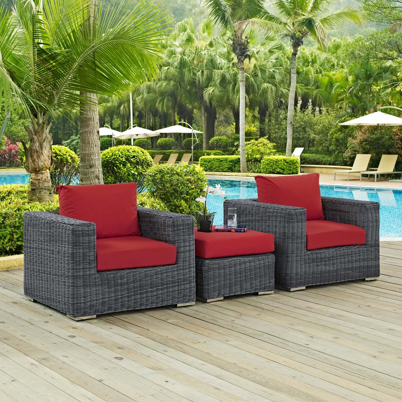 Invocation 3-Piece Alfresco Sunbrella® Sectional Set, Canvas Red