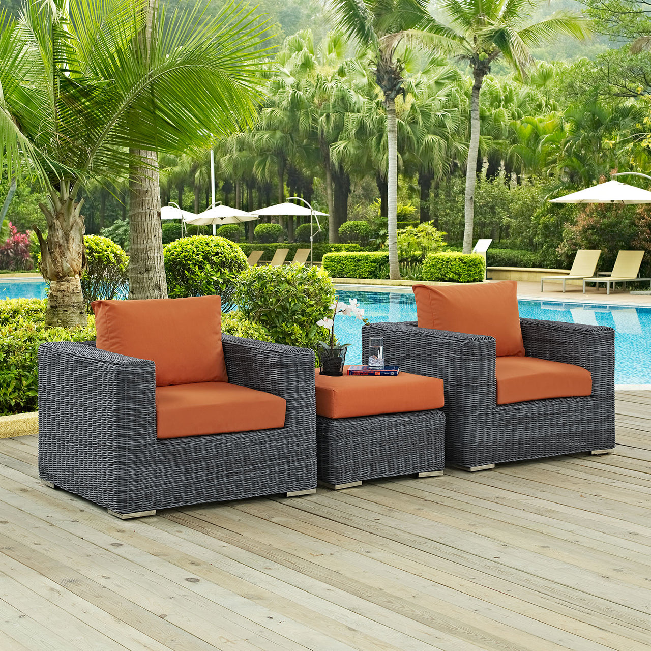 Summon 3 Piece Outdoor Patio Sunbrella® Sectional Set, Canvas Tuscan