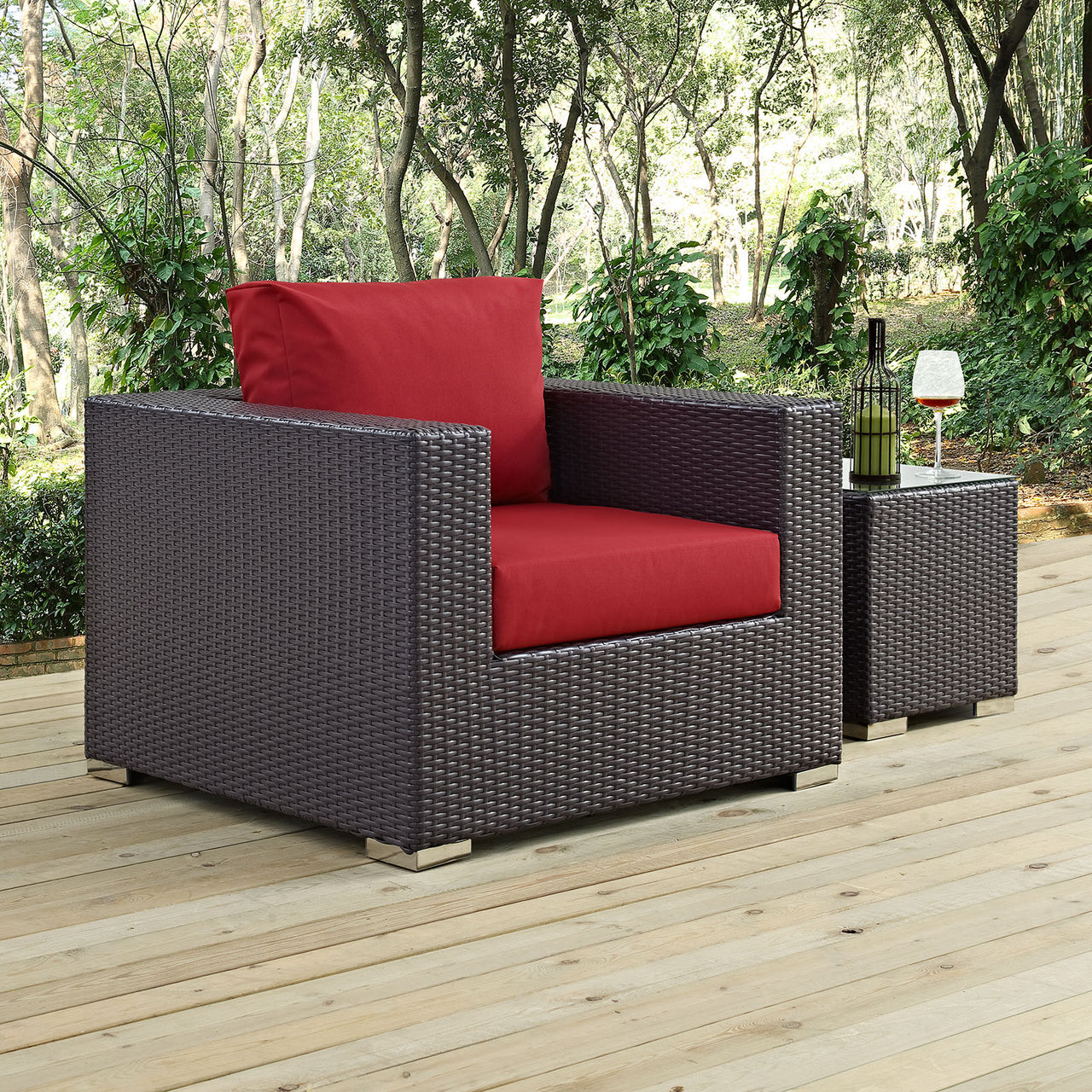 Convene Outdoor Patio Armchair, Espresso & Red