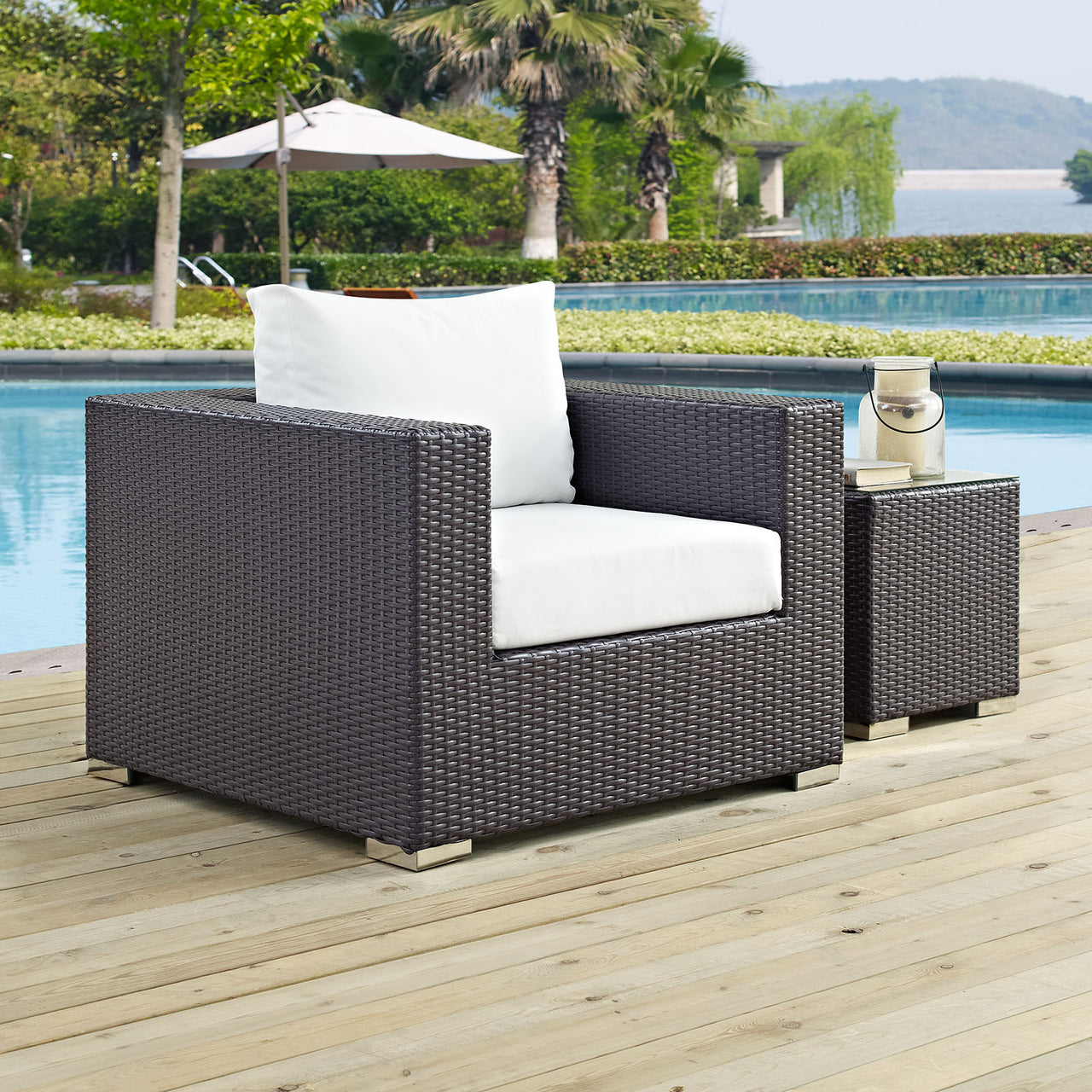Convene Outdoor Patio Armchair, Espresso & White