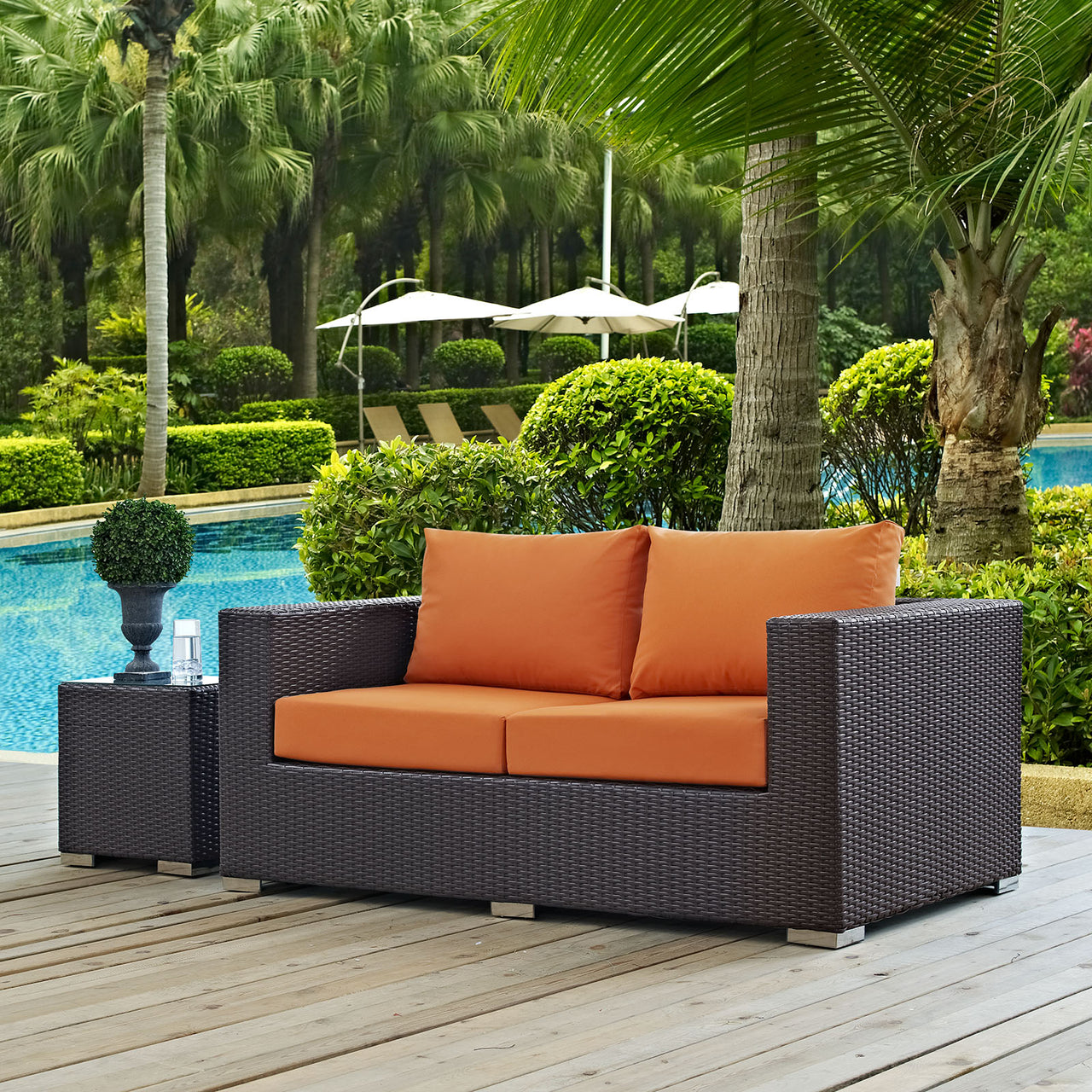 Conversation Alfresco Loveseat, Espresso & Orange
